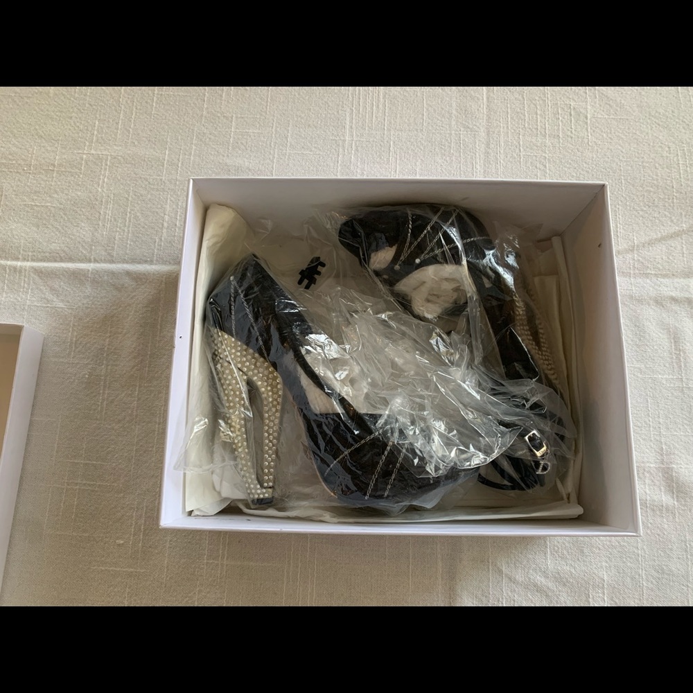 RARE Runway Dior by Galliano Folies Sandal Crystal Heel Black Satin 38 NIB - Picture 9 of 12